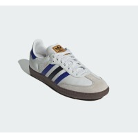 Adidas Samba OG ID1381 - Classic White Leather Sneakers with Blue & Black Stripes for Streetwear and Casual Style