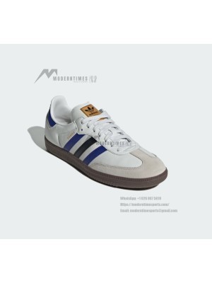 Adidas Samba OG ID1381 - Classic White Leather Sneakers with Blue & Black Stripes for Streetwear and Casual Style
