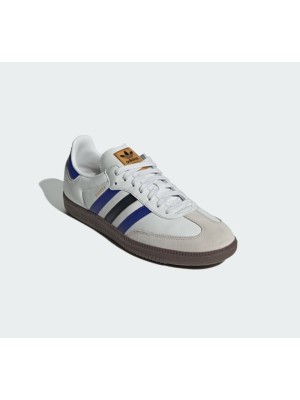 Adidas Samba OG ID1381 – Klassische Weiße Ledersneaker mit Blauen und Schwarzen Streifen für Streetwear und Freizeit