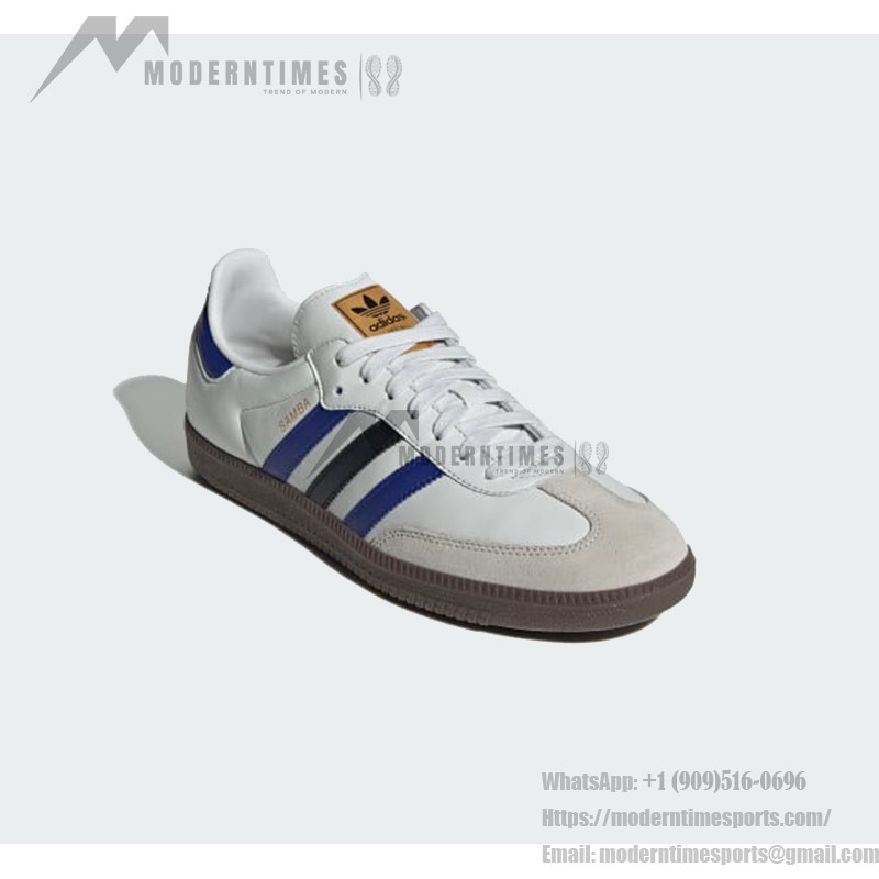 Adidas Samba OG ID1381 - White Leather Sneakers with Blue & Black Stripes