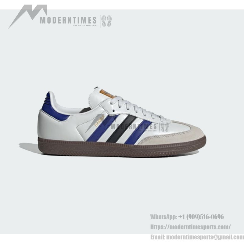 Adidas Samba OG ID1381 - White Leather Sneakers with Blue & Black Stripes