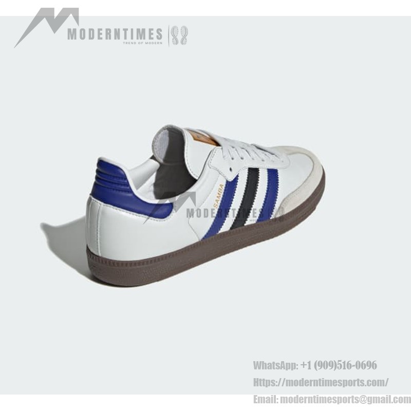 Adidas Samba OG ID1381 - White Leather Sneakers with Blue & Black Stripes