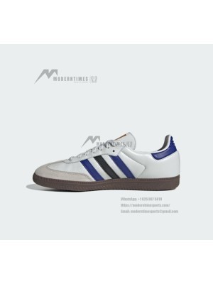 Adidas Samba OG ID1381 - Classic White Leather Sneakers with Blue & Black Stripes for Streetwear and Casual Style