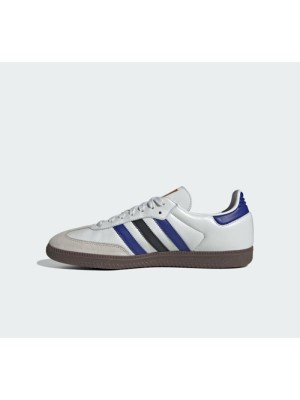 Adidas Samba OG ID1381 – Klassische Weiße Ledersneaker mit Blauen und Schwarzen Streifen für Streetwear und Freizeit