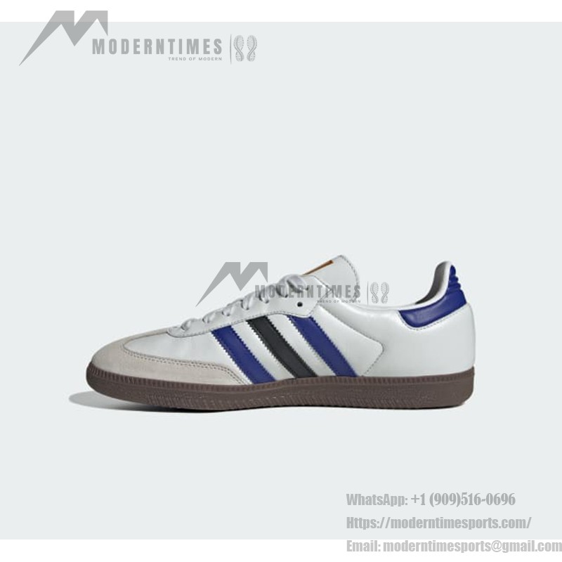 Adidas Samba OG ID1381 - White Leather Sneakers with Blue & Black Stripes