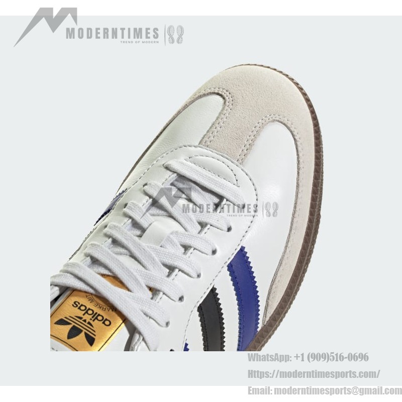 Adidas Samba OG ID1381 - White Leather Sneakers with Blue & Black Stripes