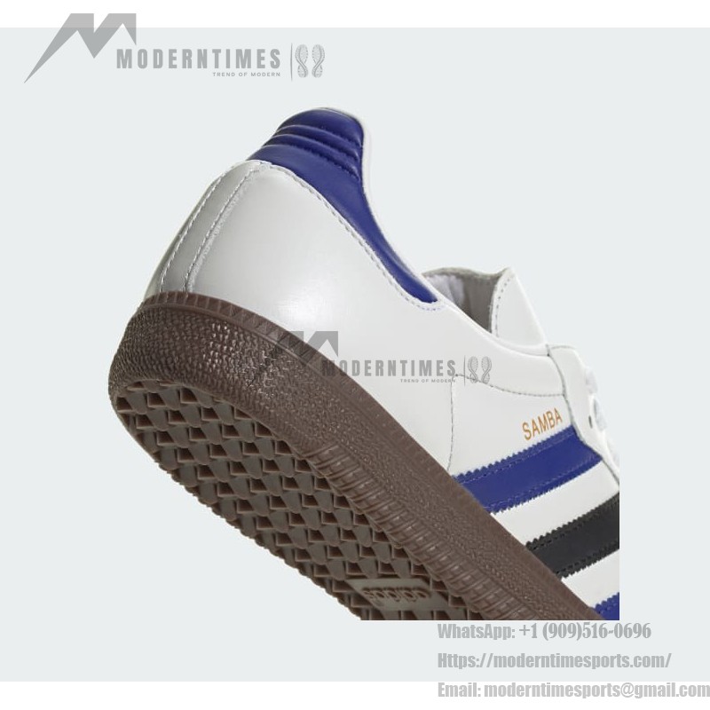 Adidas Samba OG ID1381 - White Leather Sneakers with Blue & Black Stripes