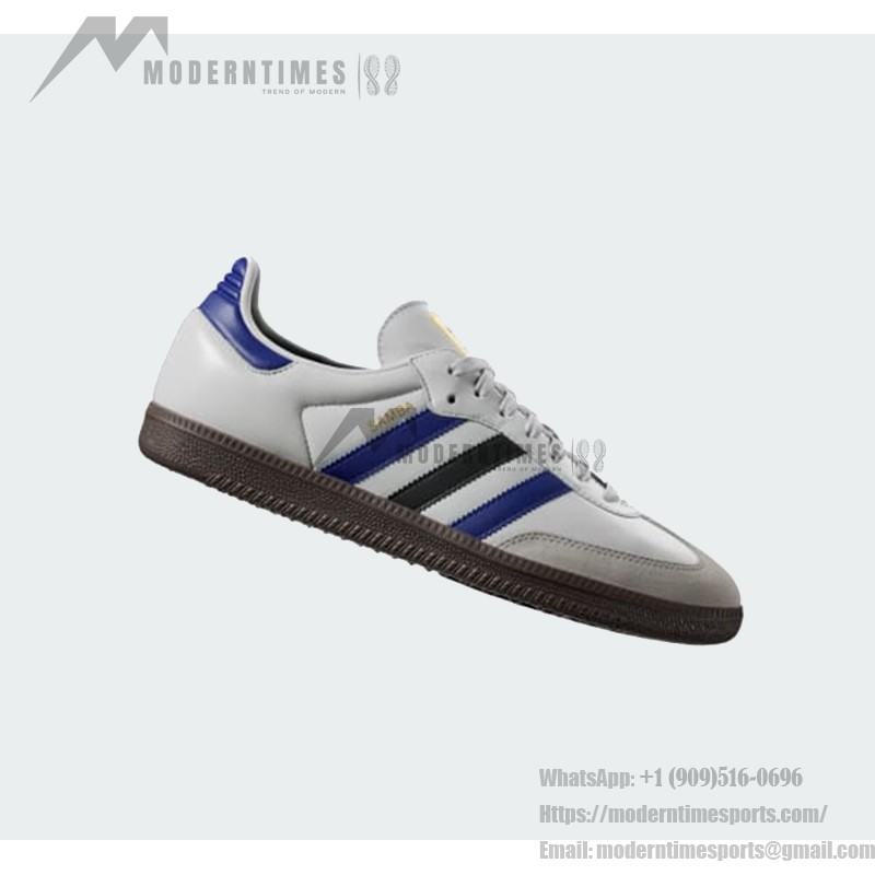 Adidas Samba OG ID1381 - White Leather Sneakers with Blue & Black Stripes