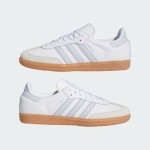 Adidas Samba OG Schuhe IE0877 – Klassische weiße Ledersneaker mit hellblauen Streifen und Gummisohle