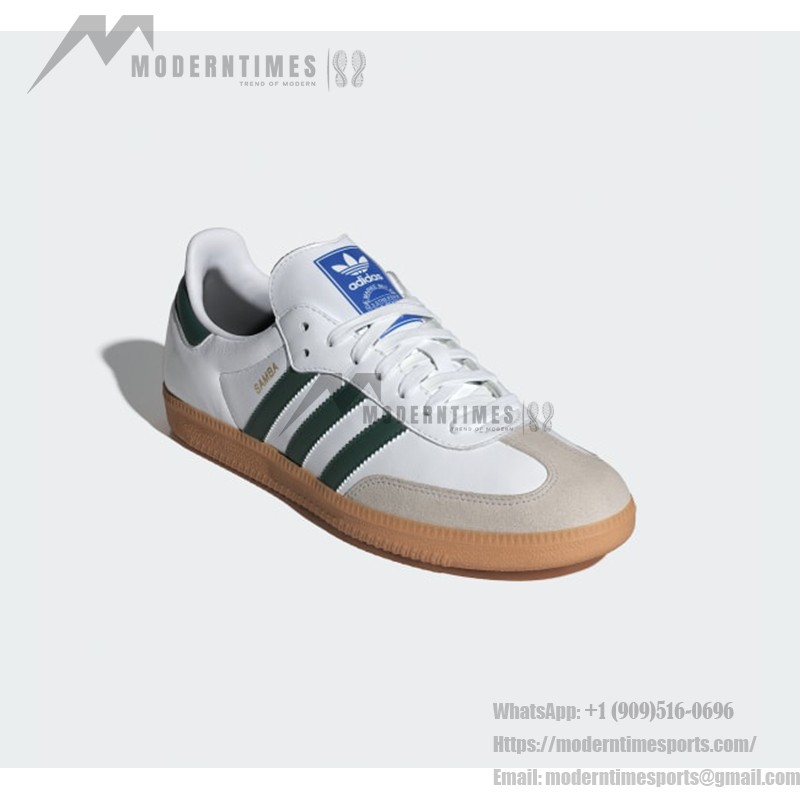 Adidas Samba OG Shoes IE3437 - White Leather Sneakers with Green Stripes and Gum Sole