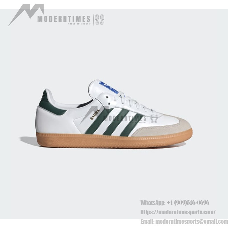 Adidas Samba OG Shoes IE3437 - White Leather Sneakers with Green Stripes and Gum Sole