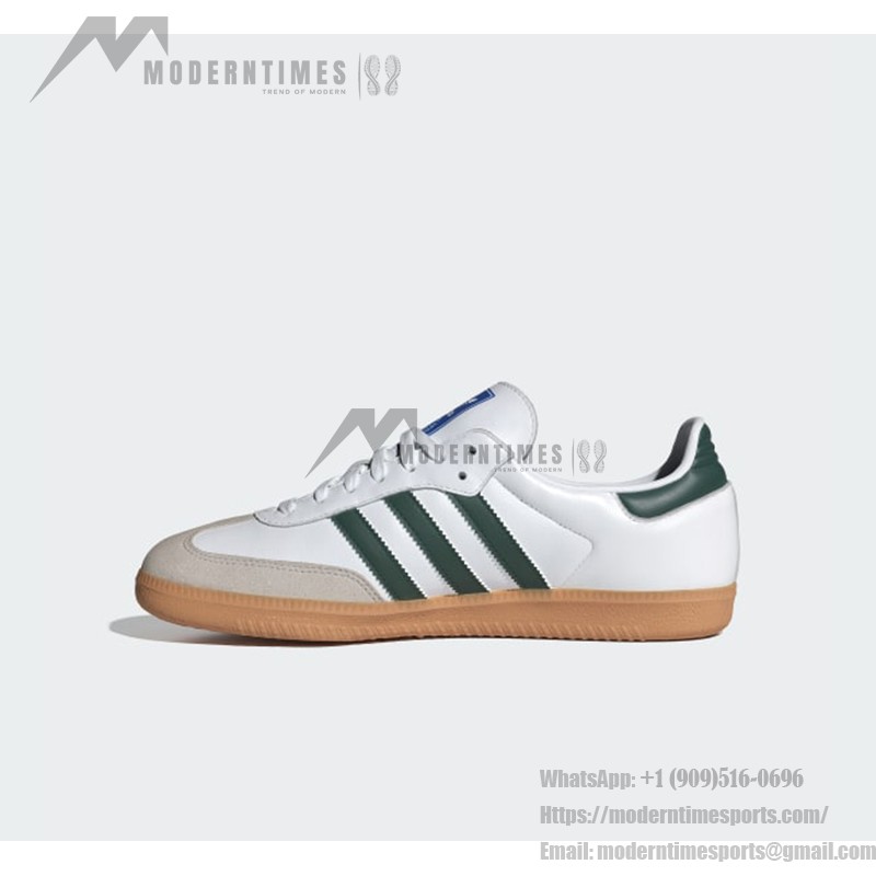 Adidas Samba OG Shoes IE3437 - White Leather Sneakers with Green Stripes and Gum Sole