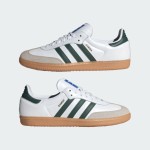 Adidas Samba OG Shoes IE3437 - White Leather Sneakers with Green Stripes and Gum Sole