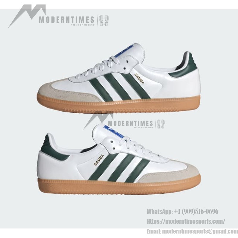 Adidas Samba OG Shoes IE3437 - White Leather Sneakers with Green Stripes and Gum Sole