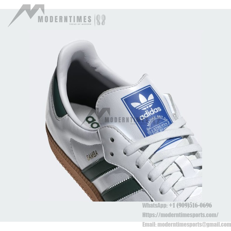 Adidas Samba OG Shoes IE3437 - White Leather Sneakers with Green Stripes and Gum Sole