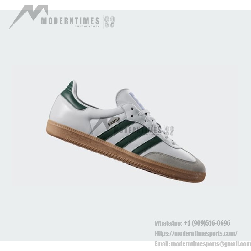 Adidas Samba OG Shoes IE3437 - White Leather Sneakers with Green Stripes and Gum Sole