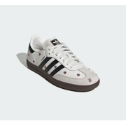 Adidas Samba OG Schuhe IF4398 – Weiße Ledersneaker mit Schwarzen Streifen und Blumenstickerei für Zeitlosen Streetstyle