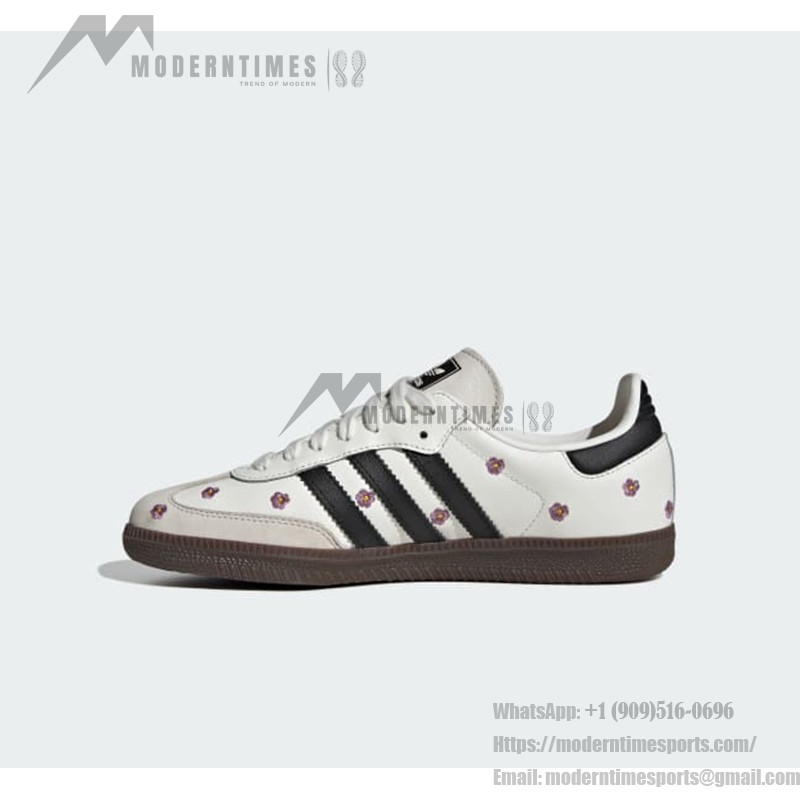 Adidas Samba OG Shoes IF4398 - White Leather Sneakers with Black Stripes and Floral Embroidery