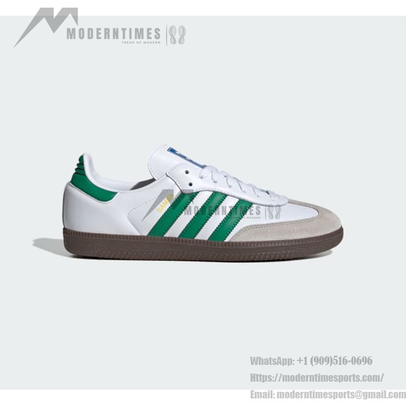 Adidas Samba OG IG1024 white leather sneakers with green stripes and gum sole