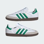 Adidas Samba OG IG1024 white leather sneakers with green stripes and gum sole