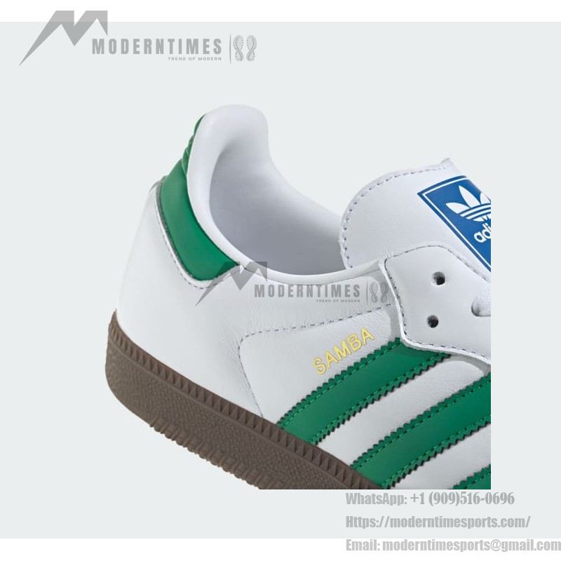 Adidas Samba OG IG1024 white leather sneakers with green stripes and gum sole