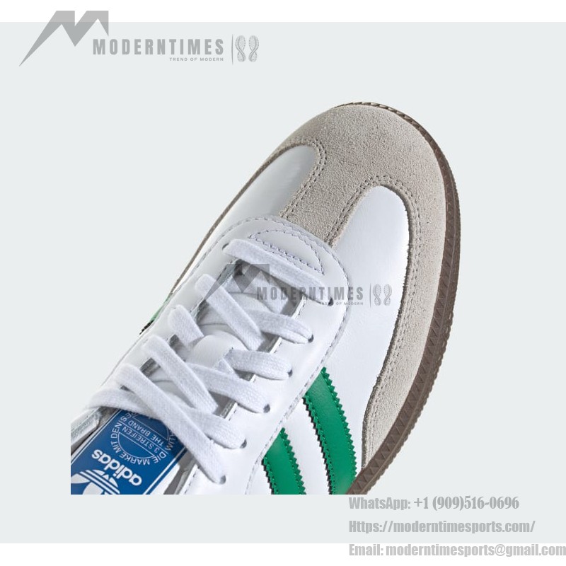 Adidas Samba OG IG1024 white leather sneakers with green stripes and gum sole