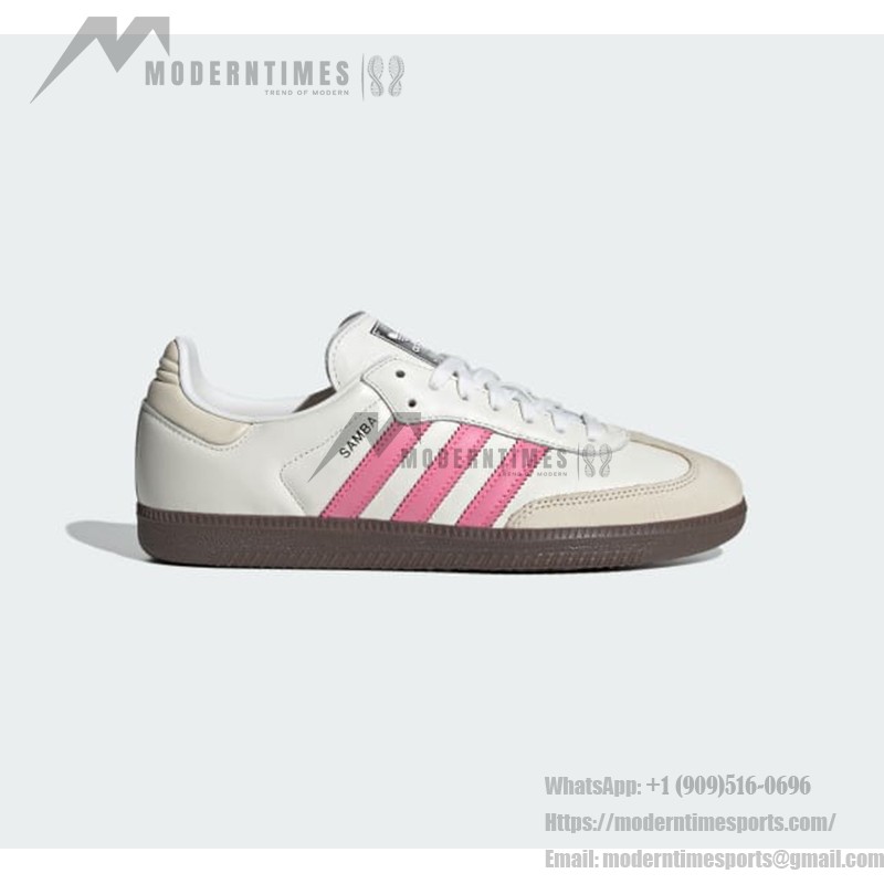 Adidas Samba OG Shoes IG1963 - White Leather Sneakers with Pink Stripes