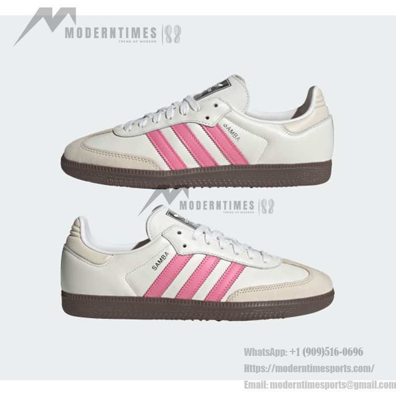 Adidas Samba OG Shoes IG1963 - White Leather Sneakers with Pink Stripes