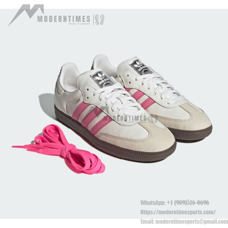 Adidas Samba OG Shoes IG1963 - White Leather Sneakers with Pink Stripes