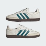 Adidas Samba OG IG1963 white leather sneakers with teal green stripes and gum sole