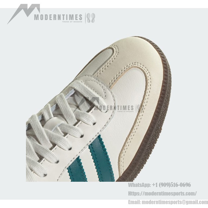 Adidas Samba OG IG1963 white leather sneakers with teal green stripes and gum sole