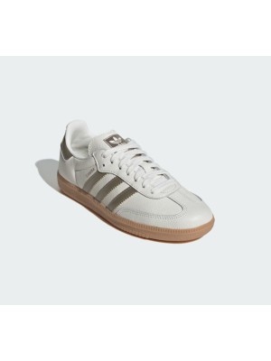 Adidas Samba OG IG1964 – Klassische Weiße Ledersneaker mit Olivgrünen Streifen und Gummisohle für Retro-Stil