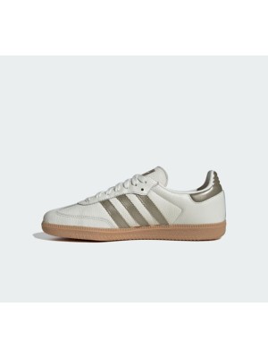 Adidas Samba OG IG1964 – Klassische Weiße Ledersneaker mit Olivgrünen Streifen und Gummisohle für Retro-Stil