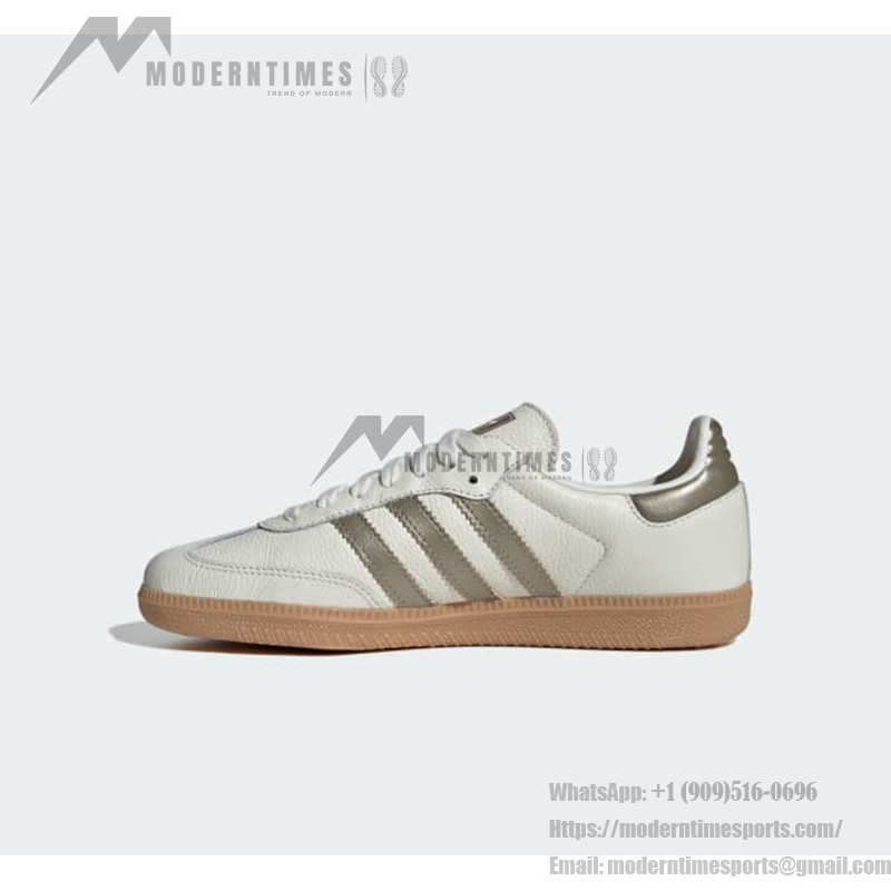 Adidas Samba OG IG1964 White Leather Sneakers with Olive Stripes and Gum Sole