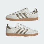 Adidas Samba OG IG1964 White Leather Sneakers with Olive Stripes and Gum Sole