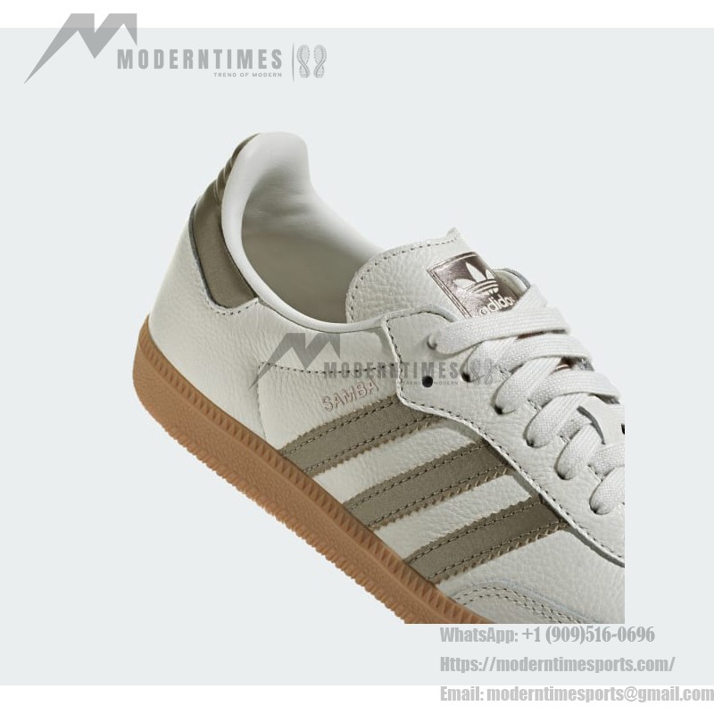 Adidas Samba OG IG1964 White Leather Sneakers with Olive Stripes and Gum Sole