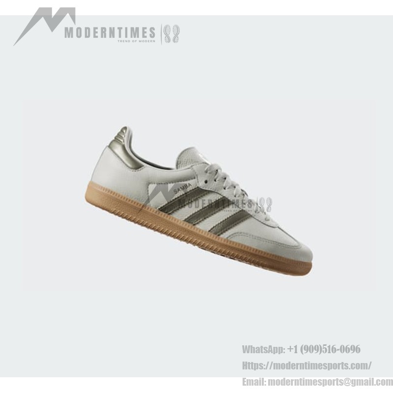 Adidas Samba OG IG1964 White Leather Sneakers with Olive Stripes and Gum Sole