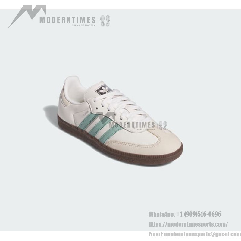 Adidas Samba OG IH2752 white leather sneakers with mint green stripes and gum sole