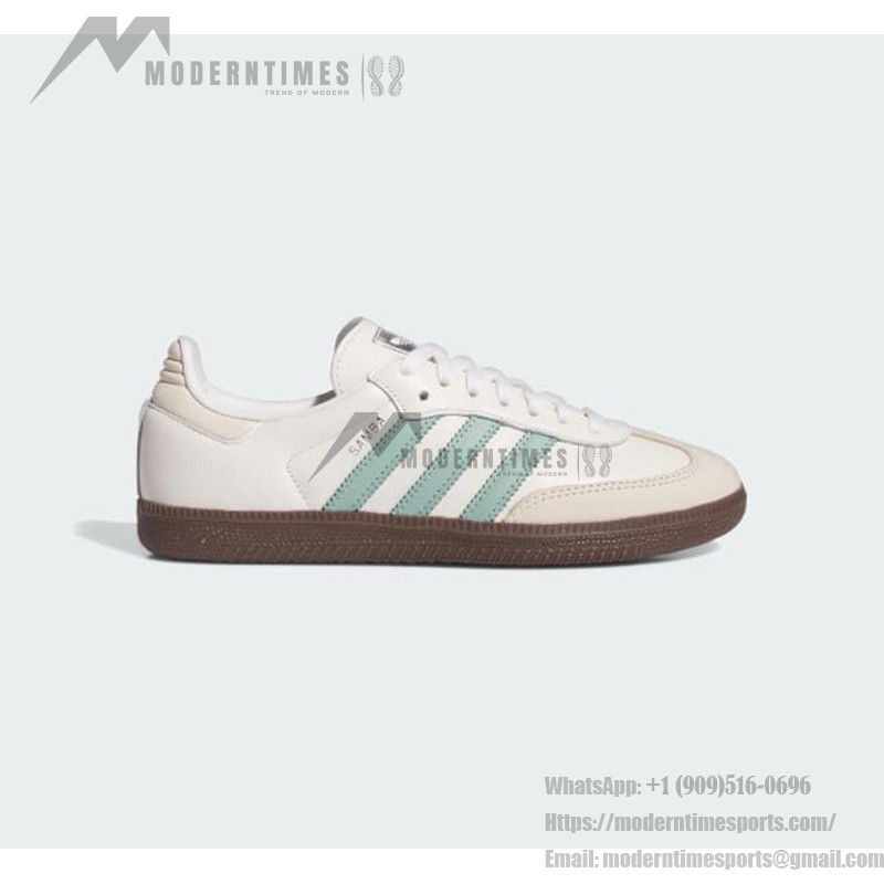 Adidas Samba OG IH2752 white leather sneakers with mint green stripes and gum sole