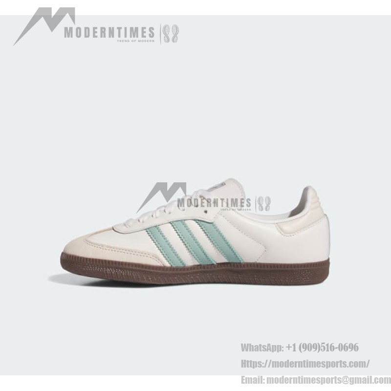 Adidas Samba OG IH2752 white leather sneakers with mint green stripes and gum sole