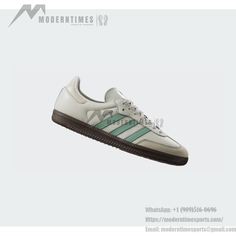 Adidas Samba OG IH2752 white leather sneakers with mint green stripes and gum sole