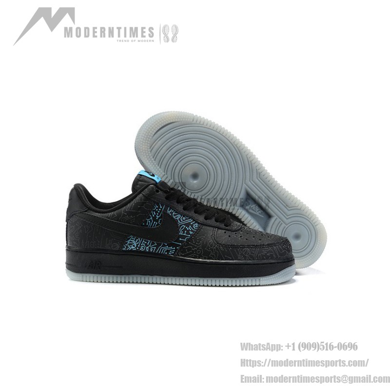 Space Jam x Nike Air Force 1 Low "Computer Chip" DH5354-001 Black Sneakers with Neon Accents and Glow-in-the-Dark Sole