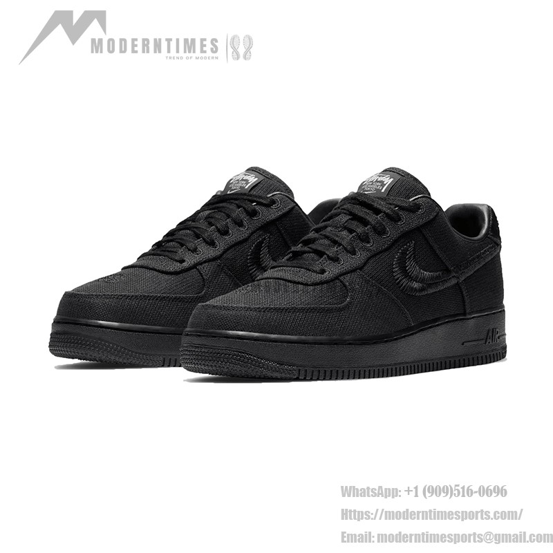 Stüssy x Nike Air Force 1 Low 'Black' CZ9084-001 - All-Black Canvas Streetwear Sneakers