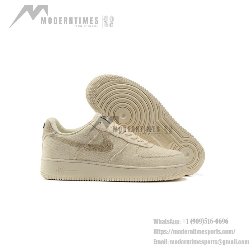 Stüssy x Nike Air Force 1 Low CZ9084-200 - Fossil Stone Sneakers with Hemp Upper