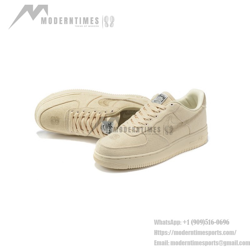 Stüssy x Nike Air Force 1 Low CZ9084-200 - Fossil Stone Sneakers with Hemp Upper