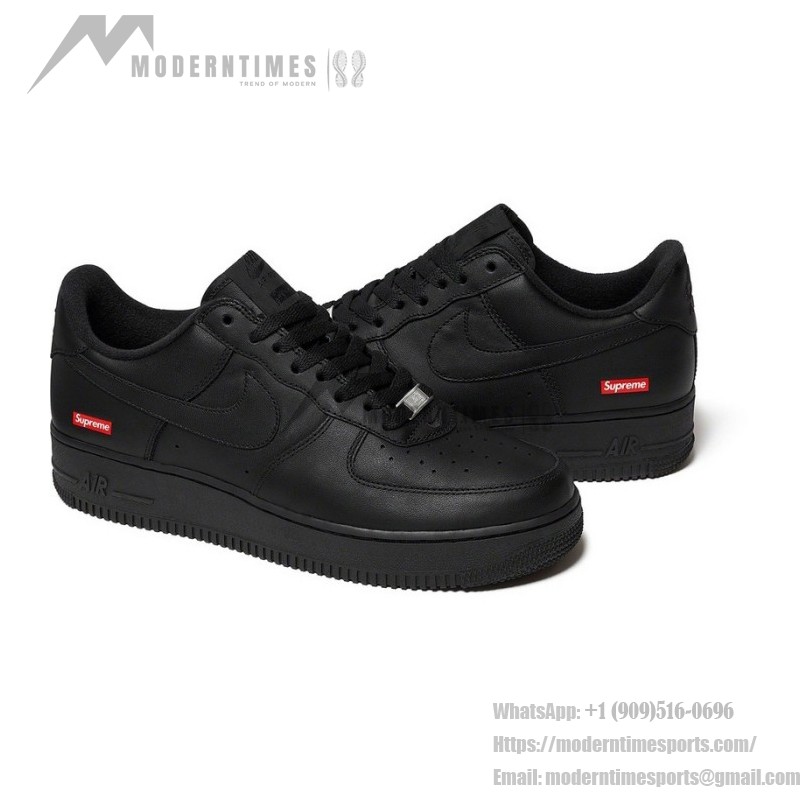 Supreme x Nike Air Force 1 Low CU9225-001 - Black Leather Sneakers with Red Supreme Logo