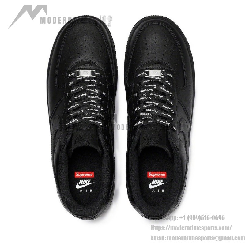 Supreme x Nike Air Force 1 Low CU9225-001 - Black Leather Sneakers with Red Supreme Logo