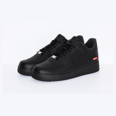 Supreme x Nike Air Force 1 Low CU9225-001 - Sleek Black Leather Sneakers with Iconic Red Supreme Box Logo