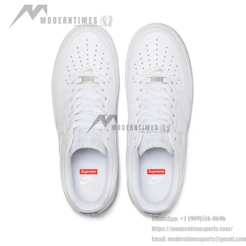 Supreme x Nike Air Force 1 Low CU9225-100 - White Leather Sneakers with Red Supreme Logo