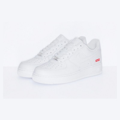 Supreme x Nike Air Force 1 Low CU9225-100 - Clean White Leather Sneakers with Iconic Red Supreme Box Logo